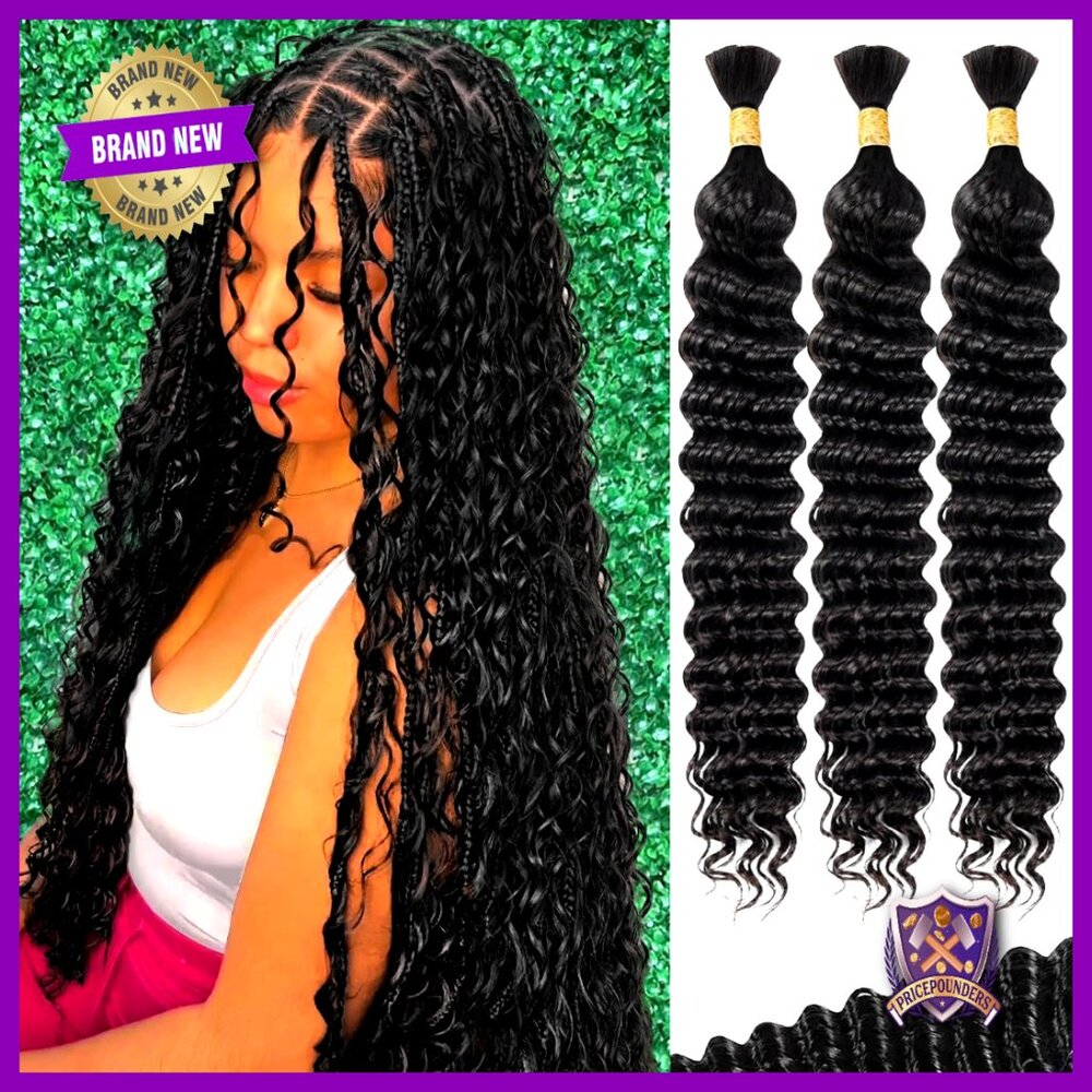 22 Inch Deep Wave Brazilian Virgin Hair Bundles for Boho Braids